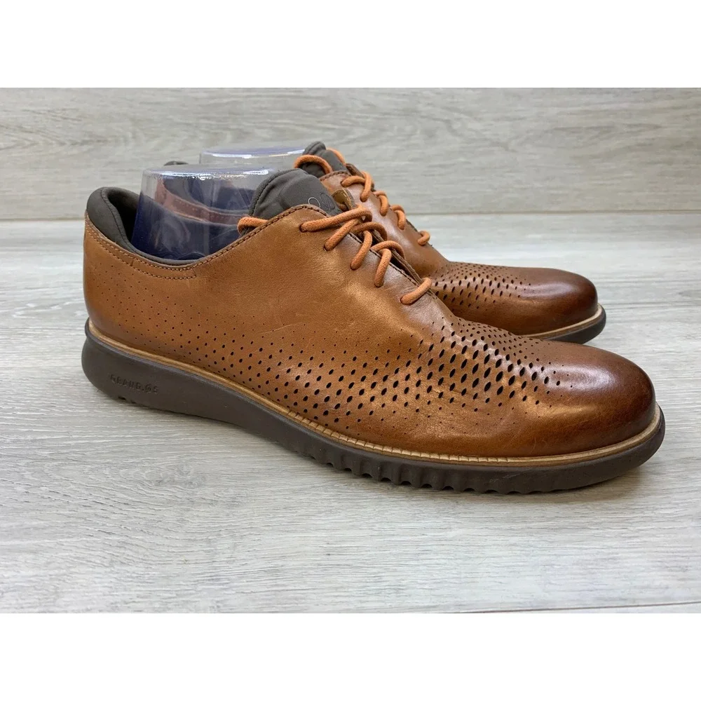 Cole Haan 2.ZeroGrand Laser Wingtip Oxford Men's 10 British Tan Shoes